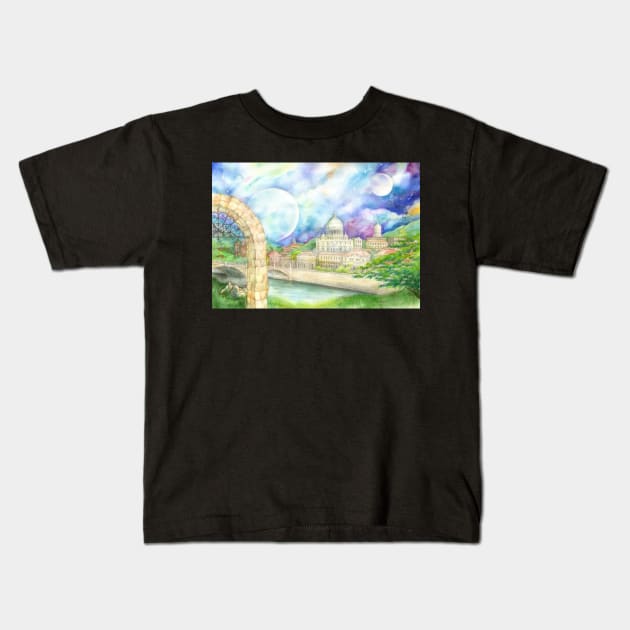 Alien city Kids T-Shirt by YinWolf